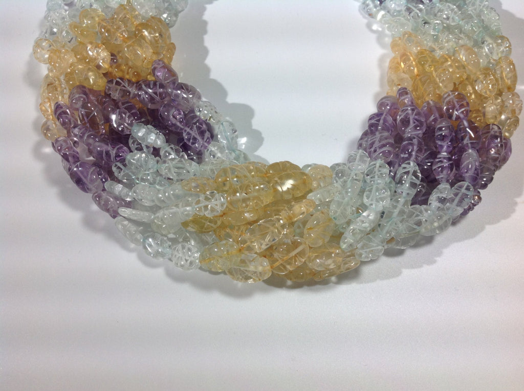Oval Multi colorAmethyst,citrine,Aqua, hand carved10x8 mm wonderful workmanship