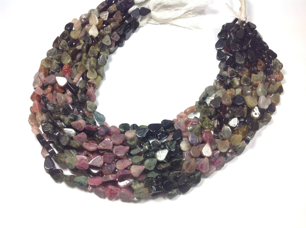 Turmaline Multicolor Flat Pear shape plain,Bead, Necklace 6.6x8.6 mm decent quality streight drill 14 inch full strand.