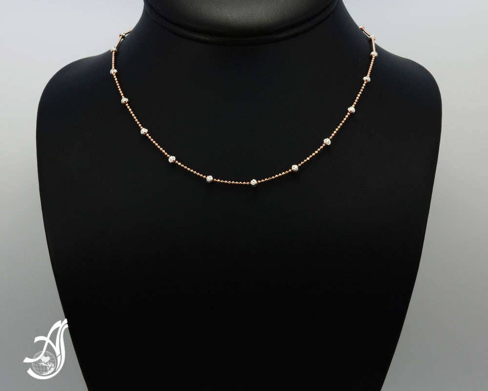 Station Chains, Bead Station Necklace, 925 Sterling Silver Station Chain, Two Tone Chain, Gift For Women & Men (STRM3-2-RW-16 to 29)
