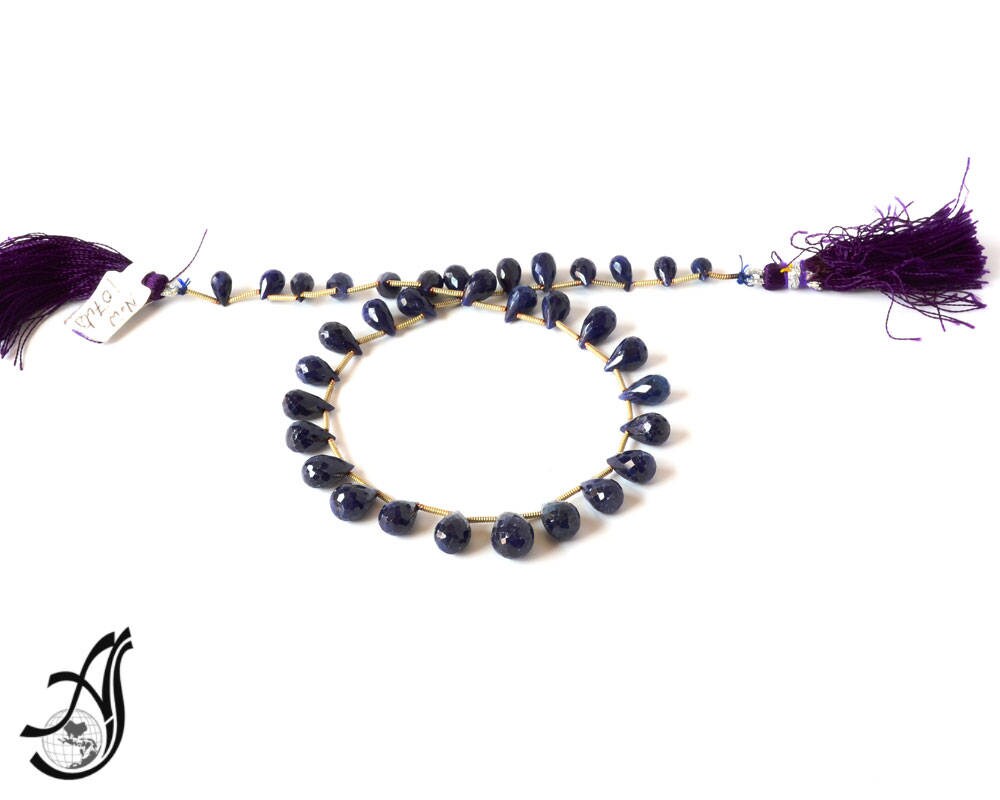 Blue Sapphire Briolette Faceted 7x5 to 8x13 mm appx. 12 inch,Beautiful , treated.