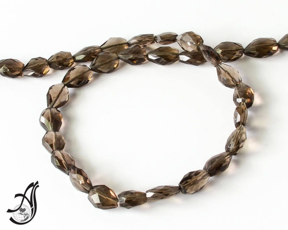 Smokey Quartz Faceted Flat Pear shape streight drill, 8x 10 mm Appx. 15 inch, Most creative.100% Natural, Lively Brown Color ,(Code-R.SC)