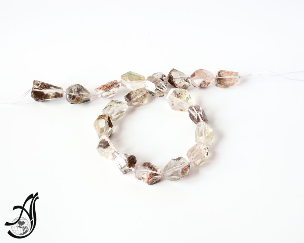 Natural Whtite Quartz Faceted Tumble , with Mother rock sand on 14x20 mm 14 inch full strand,Powerful healing.