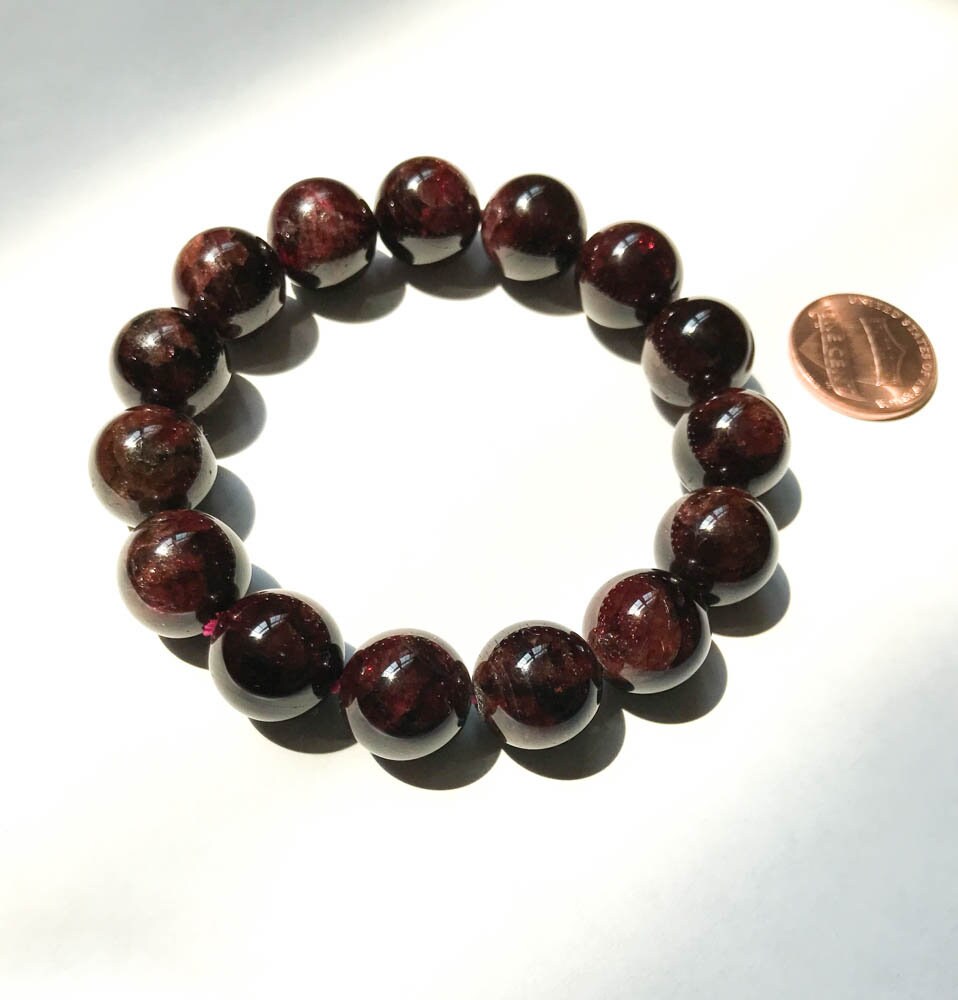 AAA Natural Garnet Bracelet, 13MM Round Garnet Bead Bracelet For Men, Gift For women, Adjustable Unisex Bracelet