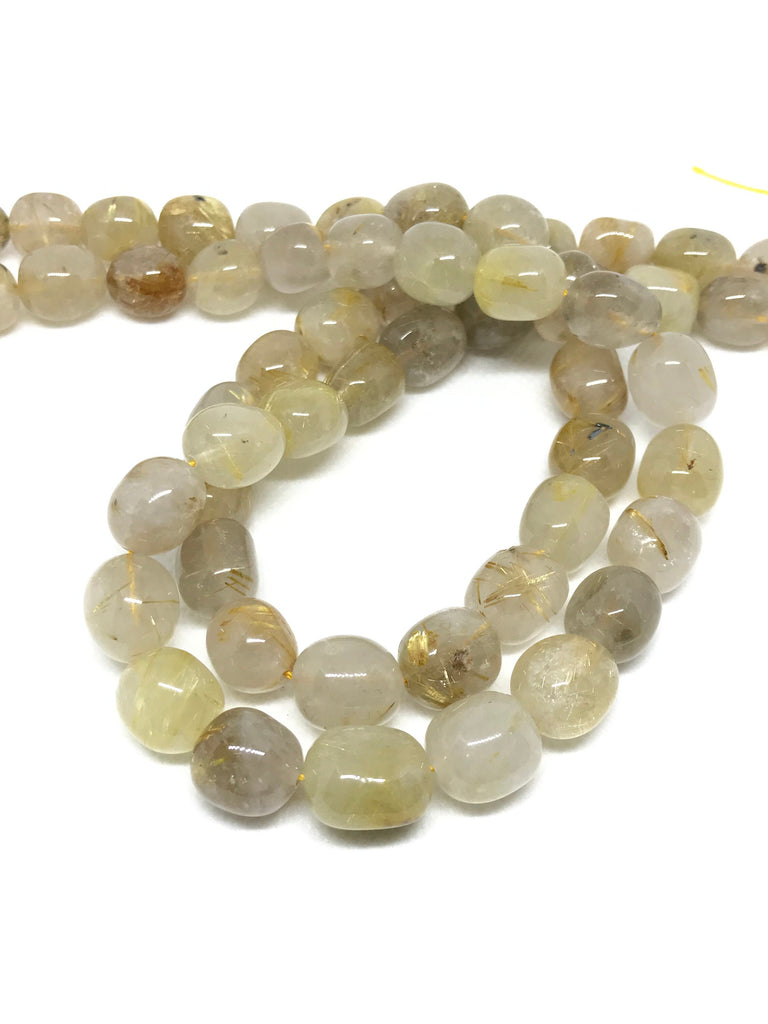 Rutilated Quartz Beads,12.6mm Oval Quartz Beads, Natural Quartz Cabochons Beads For Jewelry Making, Multi Color Smooth Quartz Beads (#1018)