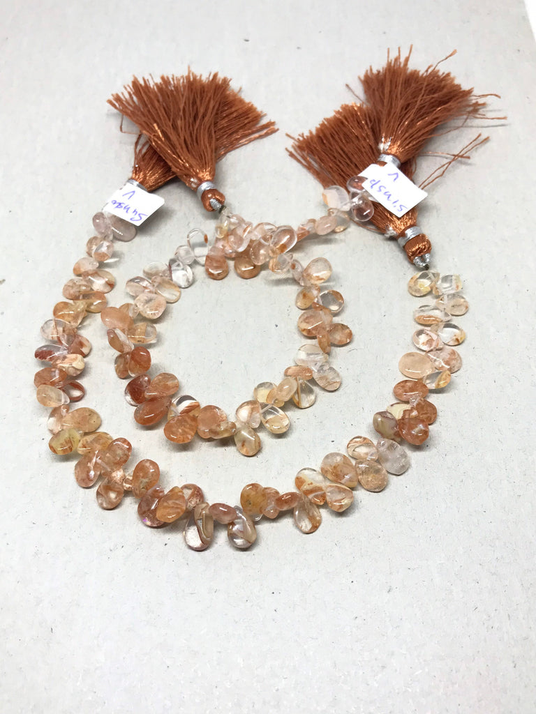 Natural Sunstone Bead, Teardrop Sunstone Bead Necklace, 6.3x8.5 to6.9x10.5 mm Gemstone Bead, 8 Inch Strand(#1194)