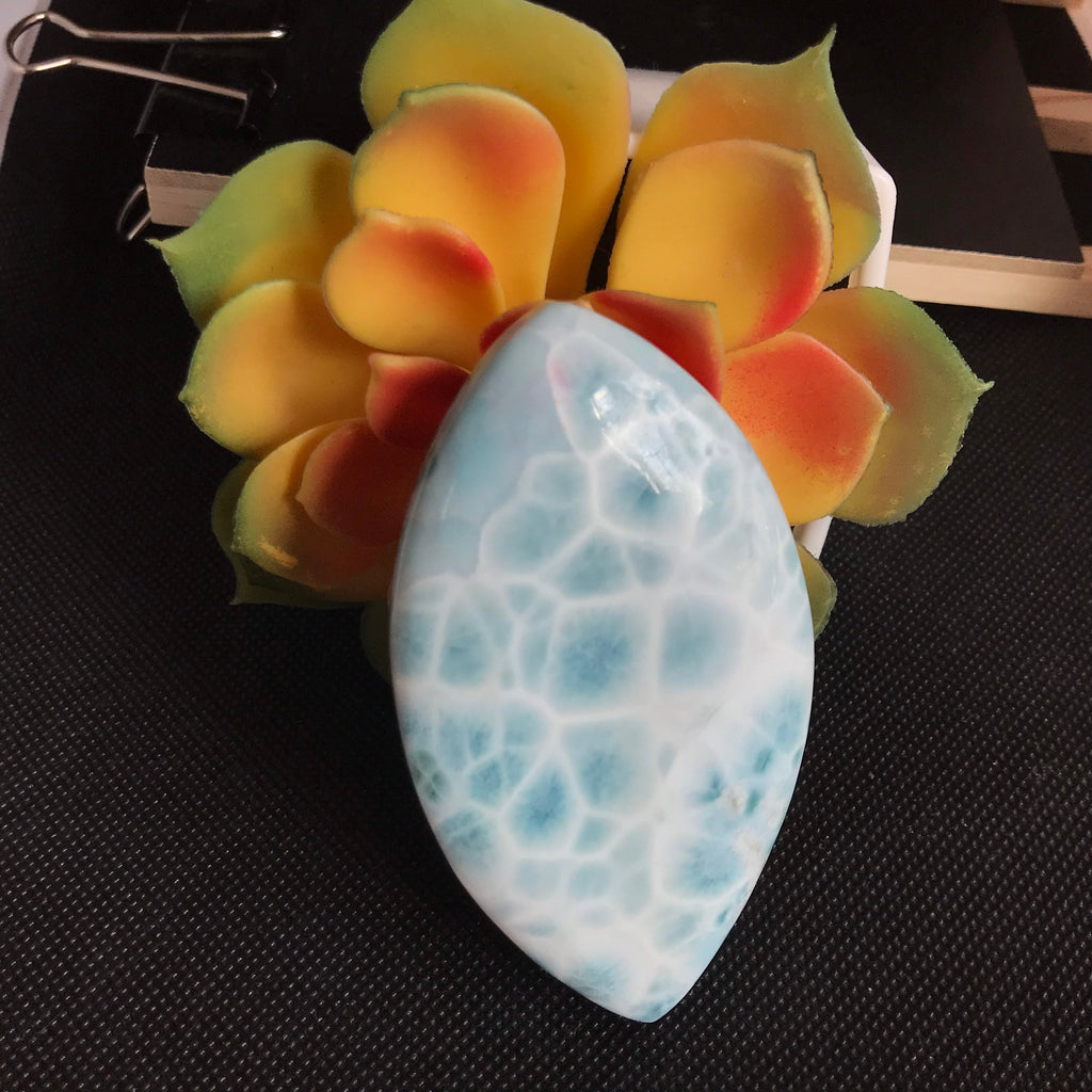 AAA Genuine Larimar Cabochons, 100% Natural 84.65x47.7mm Larimar, 10.7mm Thickness Marquise Larimar, Loose Gemstone For Jewelry Making