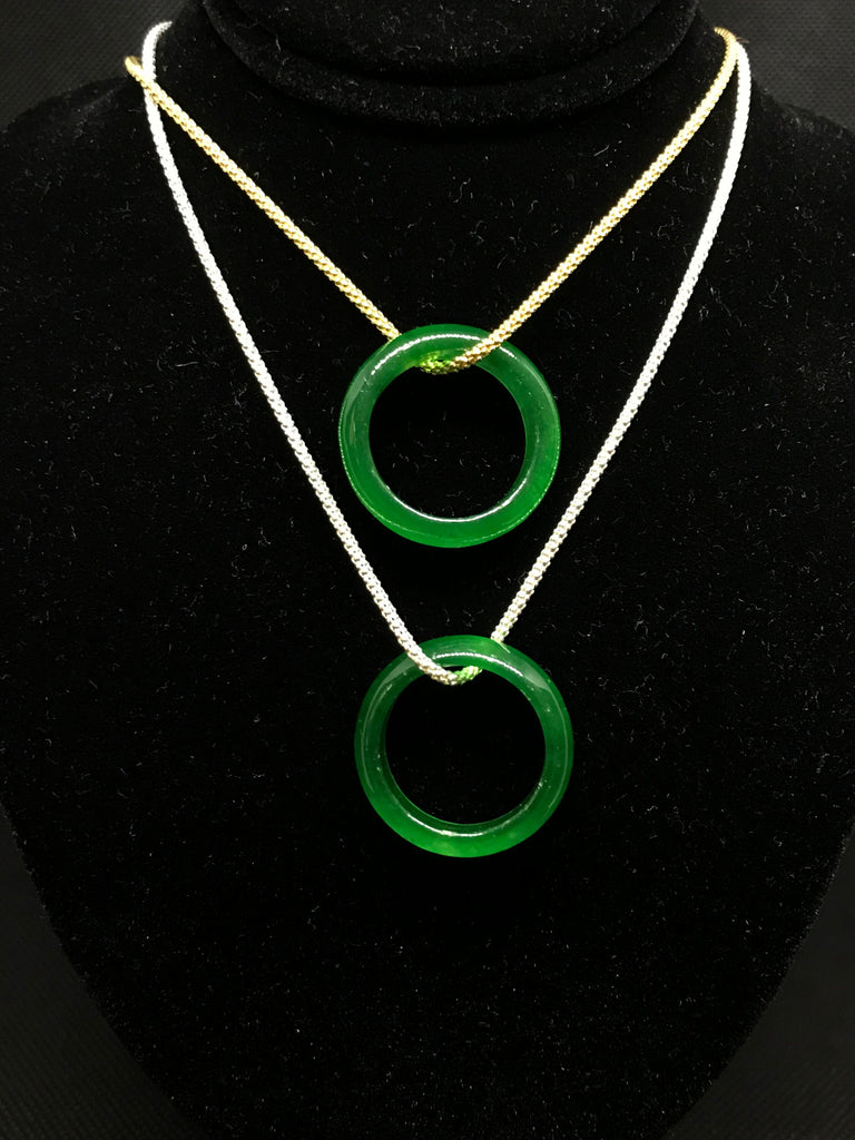 25MM Green Jade Pendant Necklace, 925 Sterling Silver/Gold Plated Popcorn Chain Necklace For Women, March Birthstone Jewelry