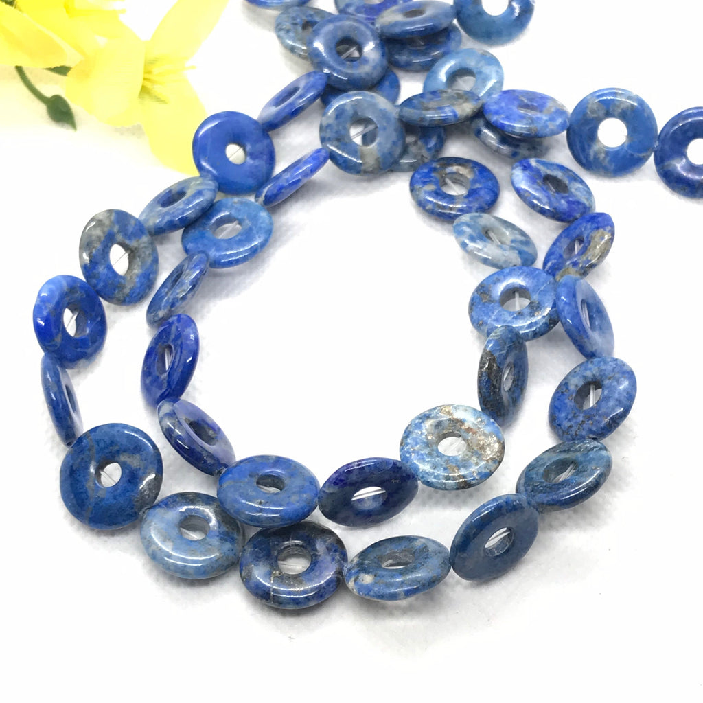 Natural Lapis Lazuli Beads,Smooth 15mm Donut Shape lapis lazuli Bead Necklace,16 Inch Lapis Bead Strand,Gift For Woman,Septembers Birthstone