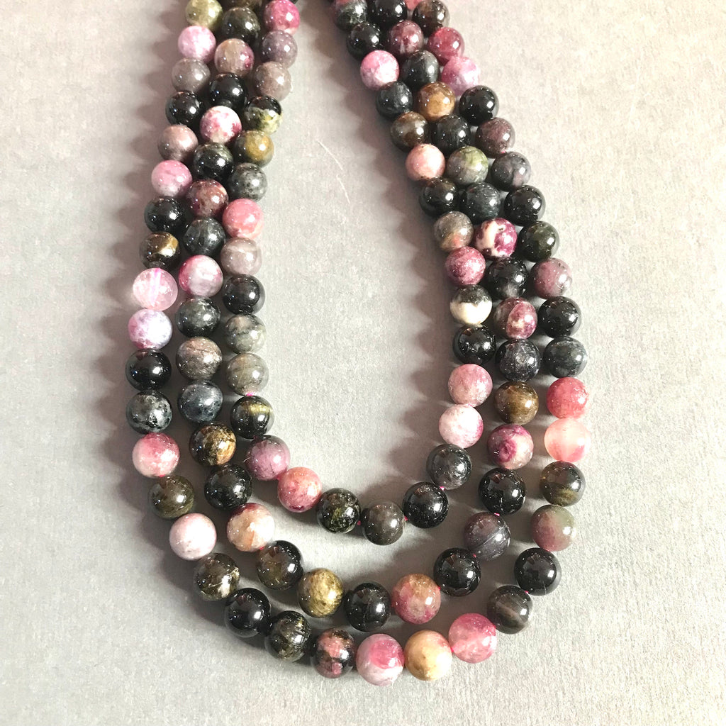 100% Natural Tourmaline Beads, Multi Color 8mm Round Tourmaline Smooth Beads For Jewelry Making, Loose Gemstone Beads, 16 Inch Strand Beads