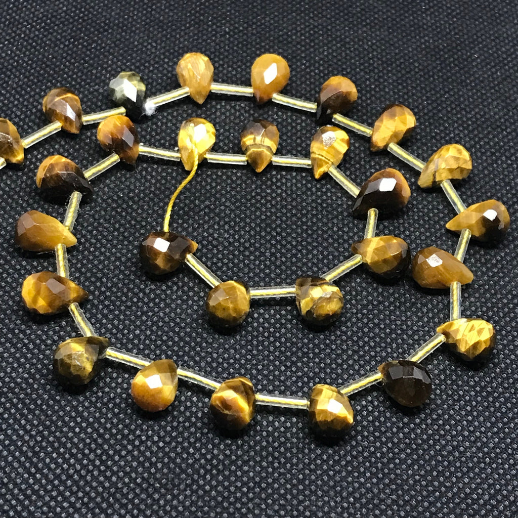 Natural Tiger eye Beads, 8x12mm Rare Tiger eye Briolette Bead Necklace For Women,14 Inch Full Strand Yellow Tiger eye Bead, One of a kind