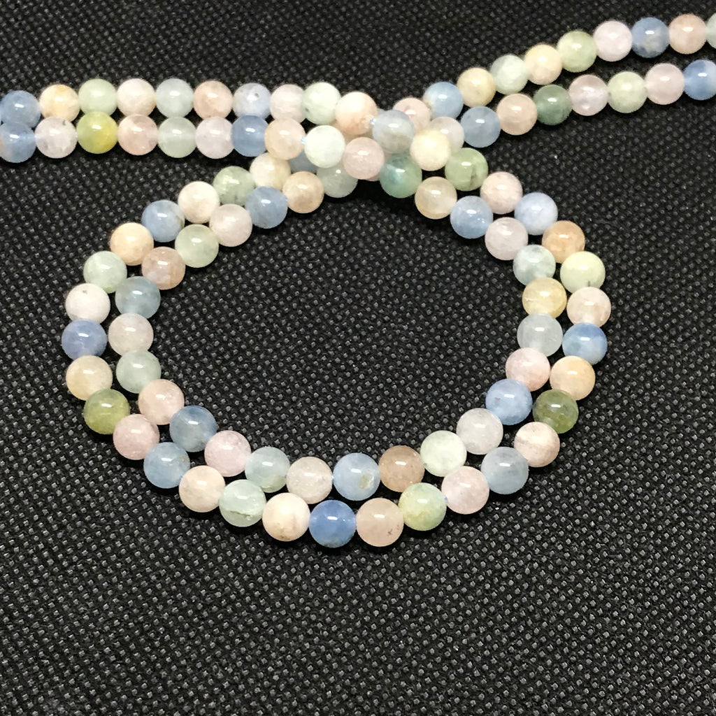 Natural Aquamarine & Morganite Beads, 6mm Round Aquamarine Beads, Morganite Bead Necklace, Multi Gemstone Beads For Jewelry Making #43