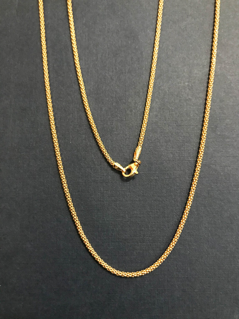 popcorn Chain Necklace, 925 Sterling Silver, Gold Plated Popcorn Chain, Italian silver Chains For Men & Women (PC-180-G)