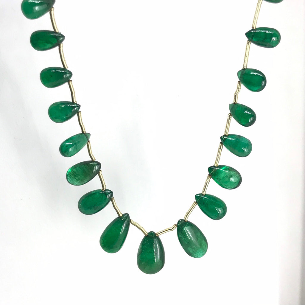 100% Natural Emerald Necklace, AAA 5.3x3 To 13.6x8.3 mm 62ct Briolette Emerald Long Necklace For Women,21 inch Precious Gemstone Jewelry