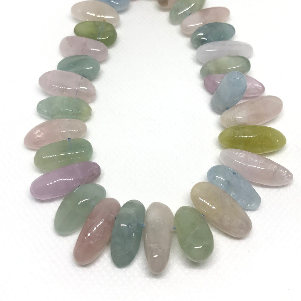 Natural Aquamarine Cabochons, Multi Color Large Aquamarine Gemstone Beaded Necklace, 12x8mm & 8x19mm Long Oval Aquamarine (# 1032)