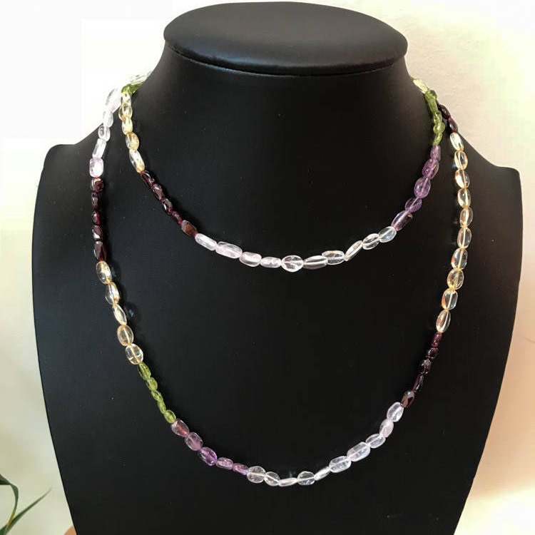 Multi Gemstone Beads, 38 Inch Gemstone Bead Strand, 100% Genuine Citrine Garnet Iolite Amethyst Peridot, Tumble Stone Bead Necklace