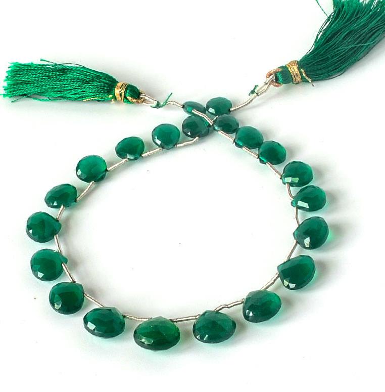 AAA Natural Green Onyx Beads, 6.6mm to 11mm Briolette Gemstone Bead Necklace For Woman, 15 Inch Strand Bead  for Jewelry, May Birthstone