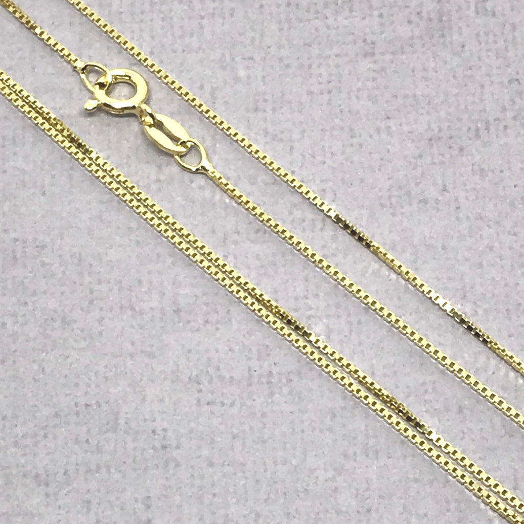 Italian 925 Sterling Gold Plated Silver Box Chain, Necklace 1 mm, 16''to 20" lengths , Fine Craftmanship, Rich N famous look (BOX-15-GOLD )