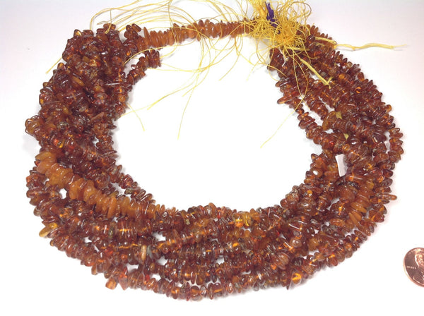 Baltic Amber100% Natural Chips Brown Red 14 inch strand