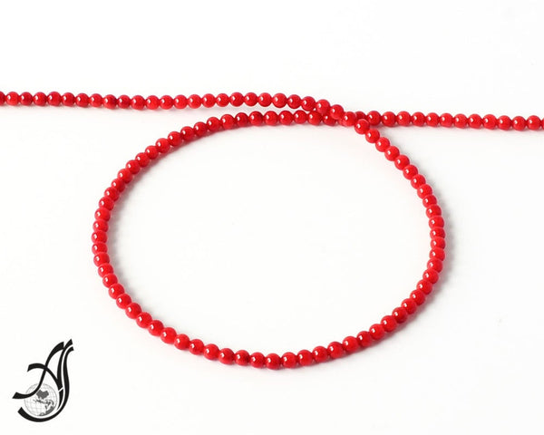 Red Coral Plain Round 3 mm appx.,Nice attractive color,15 inch full strand.