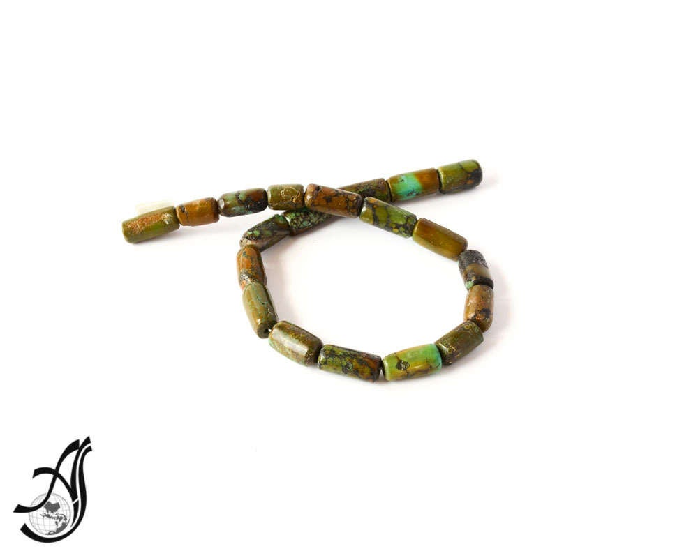Natural Turquoise , Brownish Barrel Large Plain 12x20 mm unusual .,  100% Natural earth mined, 14 inch, very creative for various designs.