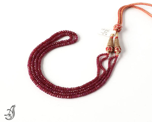 Ruby Faceted Round 2 Strand.Necklace, 2.7 to 3.7 mm adjustable length 16 to 22 inch ,Beautiful Red.Reday to wear