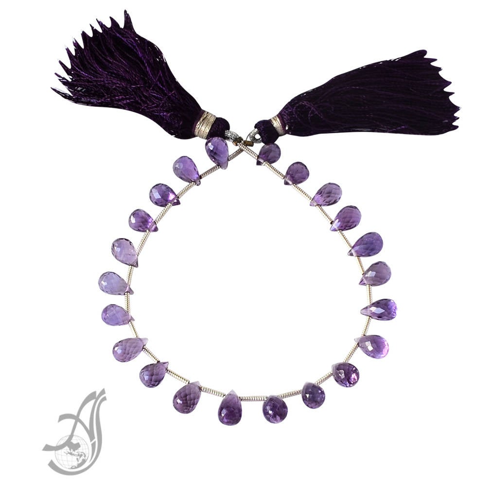 Amethyst Briolette Faceted 9x6 mm appx.,Purple,8 inch ,AAA Best transparent quality,Free Form, full Dark color 100% Natural,