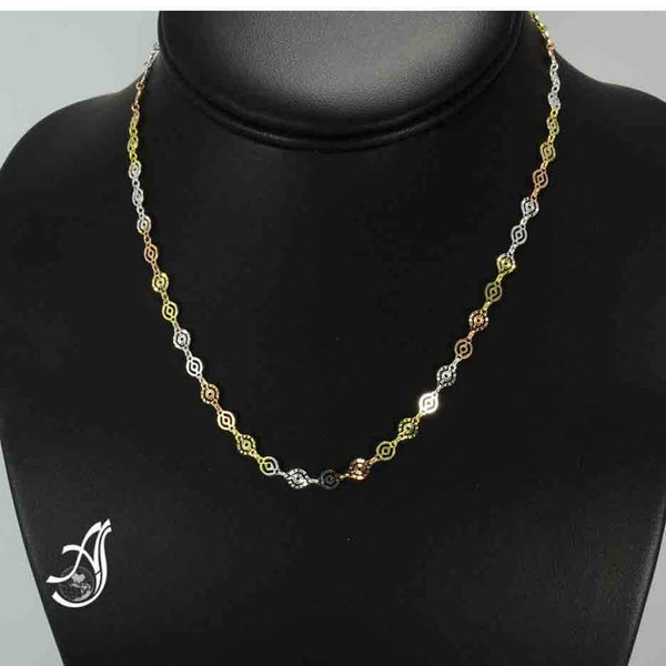 Beautiful Silver Tri color,Double circle Chain , Lobster clasp,Non tarnishing 16 inch One of a kind piece,Unusal, Best for all occasions