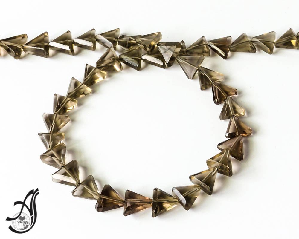 Smokey quartz Faceted Israeli Triangle 10x10 mm Exceptional.  14.5  inch, Most creative.100% Natural, Lively Brown , (code- I.AI )