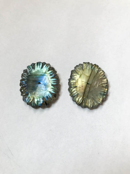 Natural Labradorite Carving, 30X37MM Oval Shape Labradorite Pair For Earring, Multi Fire Labradorite, Gift For Women