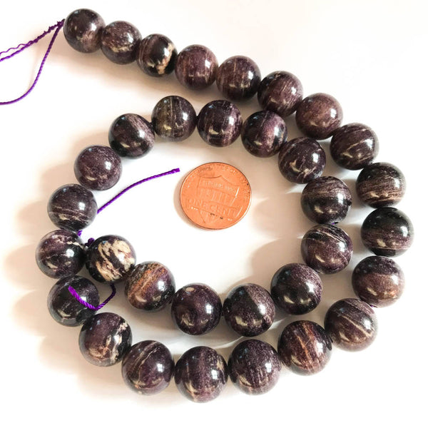 Sugilite  Round Plain 12 mm  High quality,16 inch strand,Purple ,100% Natural , best Color,Most creative natural patterns,(#955)