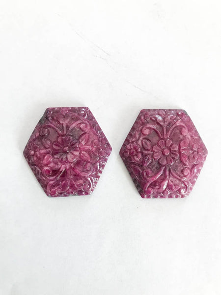 100%Natural Ruby Exceptional  hand Carving 2 Pcs SET,  Best for most creative & Rare design ,Beautiful Red (# CB134)