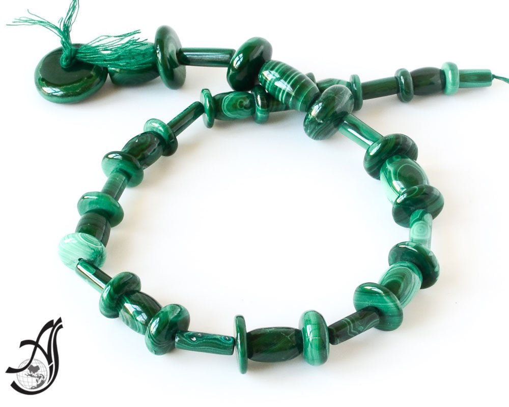 Natural Malachite Fancy Oval  & Disc combination ,7x9 - 11x14mm,green, very creative,one of a kind.14 inch