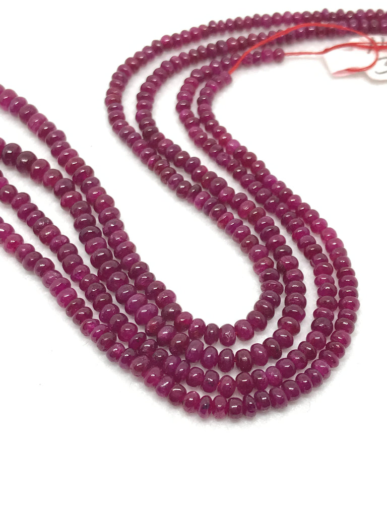 Natural Ruby Faceted Roundale 3x4.5 mm  appx. 15 inch ,Beautiful Red. AAA Top Quality Red color,Best for Fine Jewelry piece. (1055)