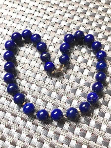Natural Lapis Lazuli Necklace, 14k Solid Gold, AAA Lapis Lazuli Choker Necklace,14mm Lapis Lazuli Bead Necklace,Gift For Women,lapis jewelry