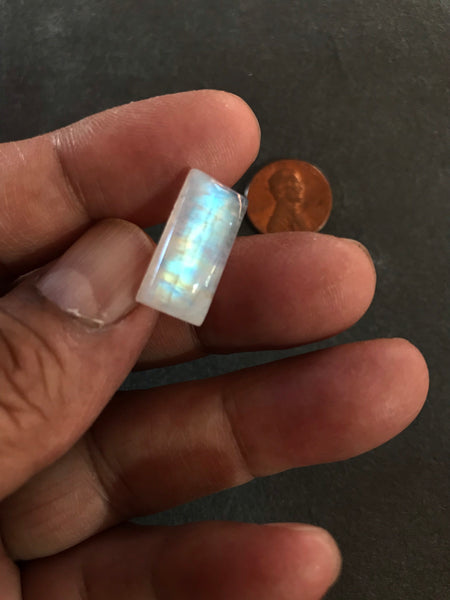 Beautiful Rainbow Moonstone Rectangular Cabochon AAA quality  19x9.4 mm, Best Blue shine with patterns/designs,100% Natural(# CB -231)