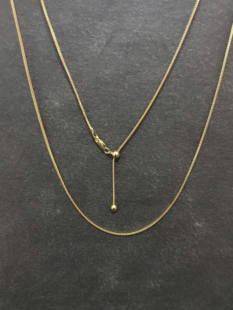 Italian Sterling Silver Franco adjustable chain 24 inch, 14 k Gold plated, one of a kind,Rich & Famous look, 0.90 mm ( PES30-Gold )