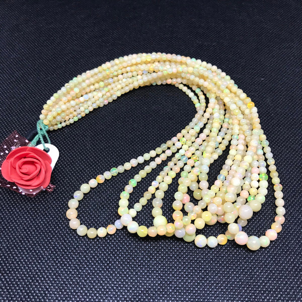 AAA Natural Ethiopian Opal Beads, 3 To 6.4mm Round Opal Beads, 16 Inch Opal Beads Strand, 100% Genuine Fire Opal (#1262)