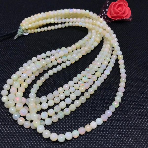 Natural AAA Ethiopian Opal Beads, Round Opal Bead Necklace, 3.4mm To 4.5mm, 16 Inch Strand, Gift For Women, October Birthstone (#1264)