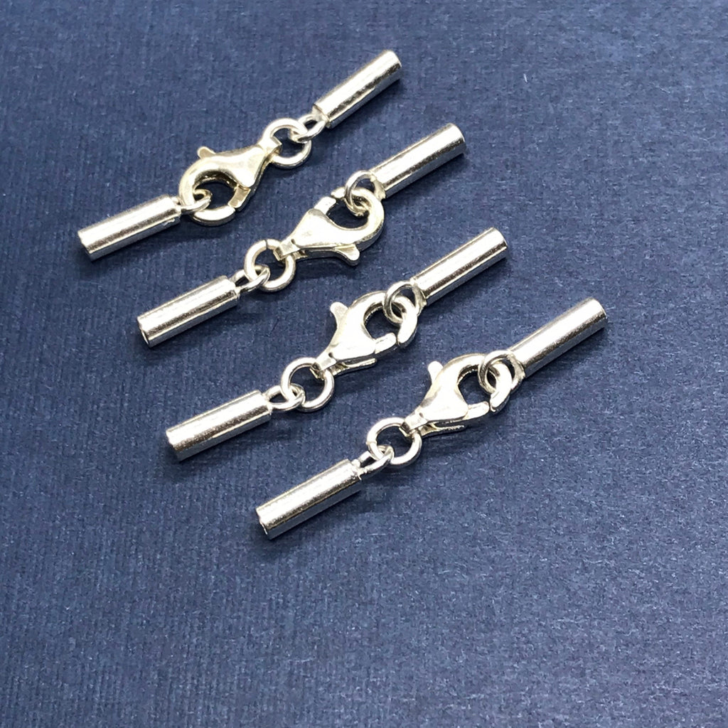 Sterling silver Lobster Claw clasp with two caps/Crimps on each  side to crimp 2 Pcs in a package ( AYS -EC-9 )