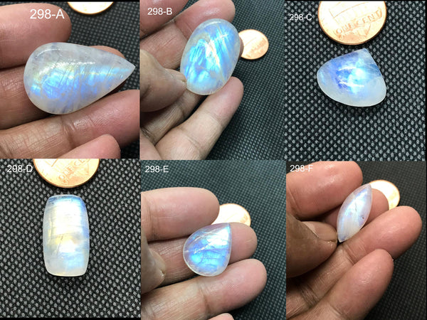 Rainbow Moonstone oval,Pear,Heart,MQ shape Cab. AAA quality 6 Various Size A to F, Best Blue shine with patterns,100% Natural(#CB 298A to F)
