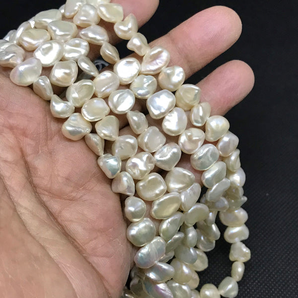 Natural Fresh water Pearl, white, freeform fancy shape, beautiful creamish 9x8 mm appx.,16 '', fine luster , Beautiful & Creative (0037 PRL)