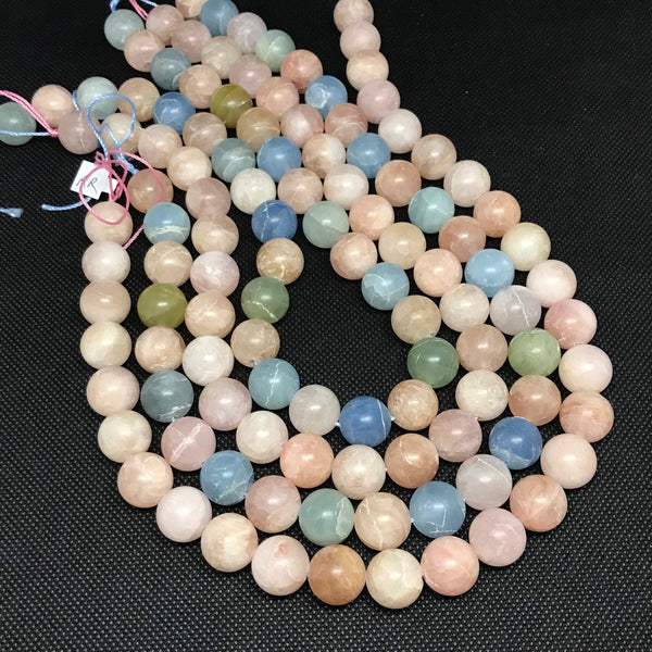 Natural unpolished- Met finish Morganite (Aquamarine of different color) Pink,Blue,Green Round Beads ,14 mm , Multi color (1327)