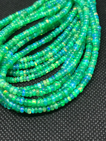 AAA Natural Ethiopian Opal,Green Opal Rondelle Smooth Beads,October Birthstone,Gift For Women,3.5 MM 16 Inch Opal Beads For Jewelry Making