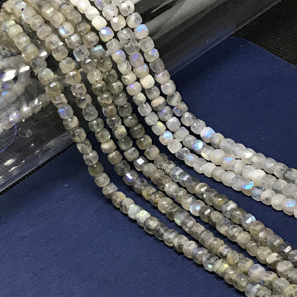Natural Labradorite Beads, Cube / Square Labradorite 5x5 mm Faceted Beads,Blue Fire Labradorite Healing Beads, Loose Beads, 16 Inch (#1404)