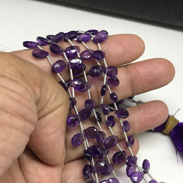 Amethyst Beads, 8X6MM Briolette Amethyst Necklace, 100% Natural Purple Gemstone Beads For Jewelry making, 8 Inch Strand Beads (#702)
