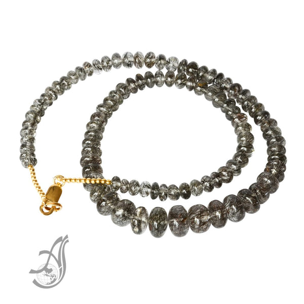 AAA Tourmalinated Quartz Necklace, Quartz Rondelle Bead Necklace, 14k Gold Necklace, Choker Necklace For Women