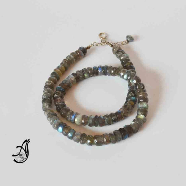Labrodorite Faceted Roundale sterling silver Necklace 18 "