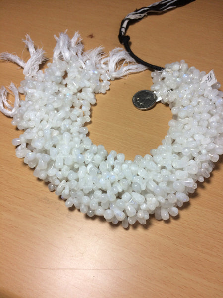 White Moonstone Beads, Loose Moonstone Cabochons, 5x9mm Briolette Natural Moonstone Bead Necklace, 14 Inch Strand Moonstone Bead (#858)
