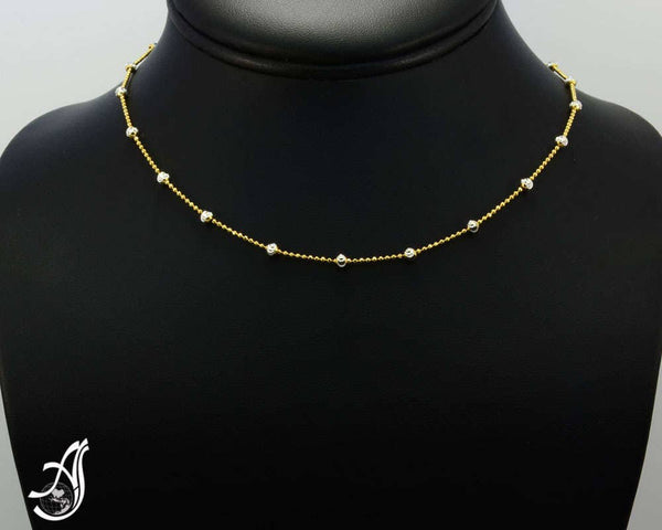 Beautiful Italian 2 tone Sterling silver chain,Station Round Bead Moon cut, 16 to 29 inch Length,Rich & famous look,gift item