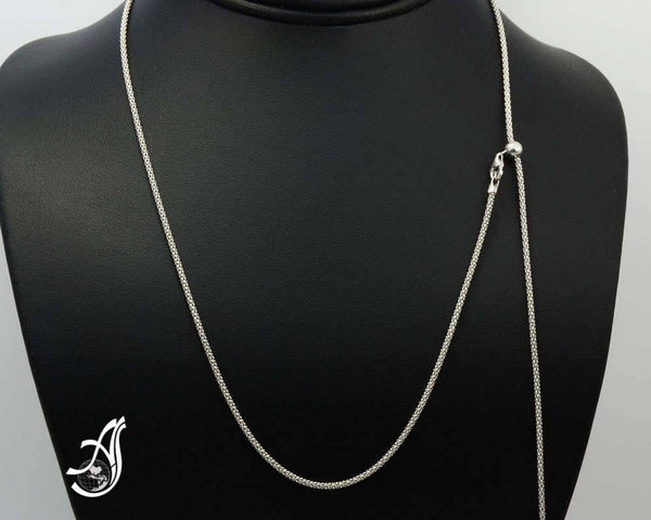 Italian Sterling Silver Popcorn Chain with Heart Charm, Adjustable
